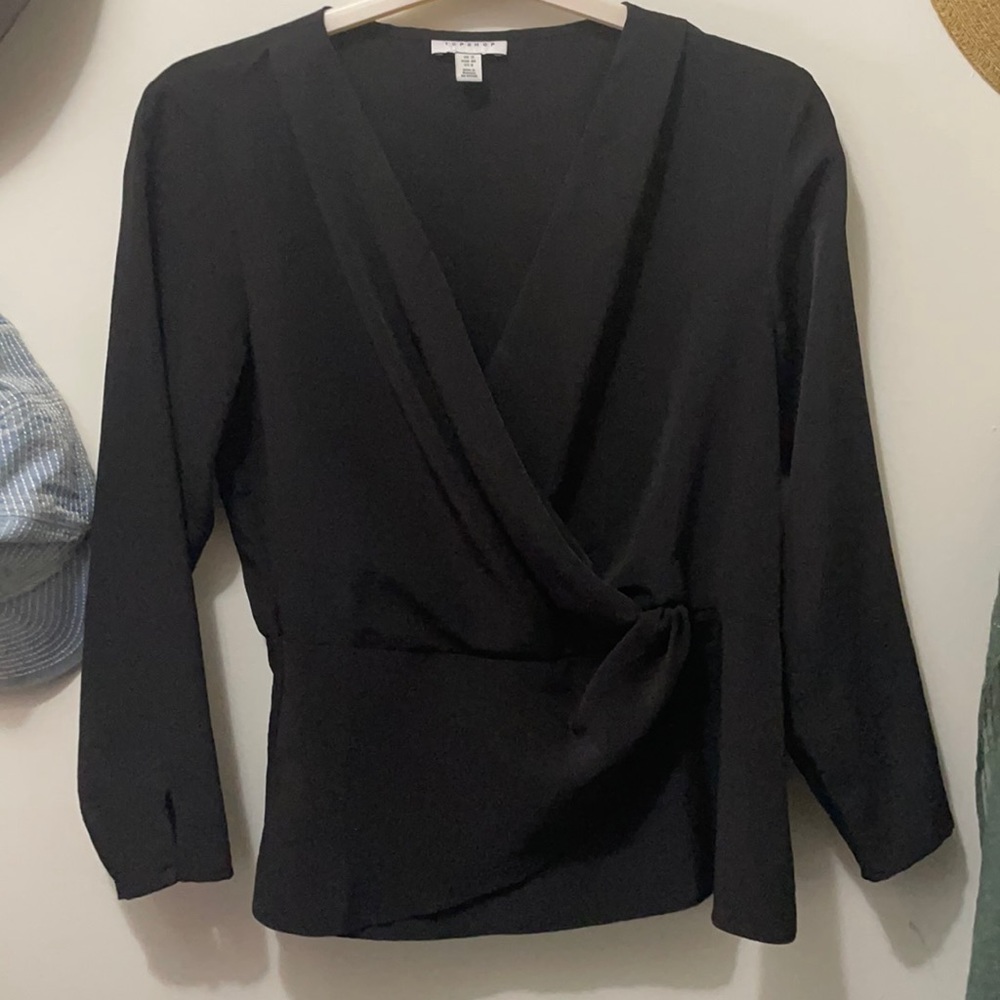 Topshop Faux-wrap black blouse